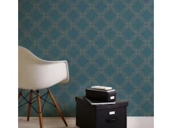 Bricoflor Art Deco Tapete in Blau Gold Retro Vliestapete Geometrisch für Wohnzimmer und Esszimmer Vlies Mustertapete mit Geometrie Design* Tapetenmuster