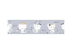 Bricoflor Baby Tapete mit Katzen für Mädchen Graue Kinderzimmer Bordüre Selbstklebend mit Tieren Katzentapete Ideal für Babyzimmer Von Mädchen