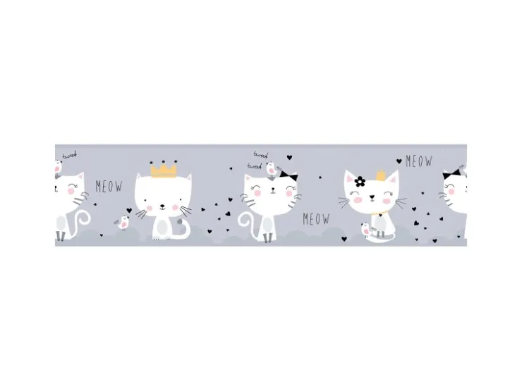 Bricoflor Baby Tapete mit Katzen für Mädchen Graue Kinderzimmer Bordüre Selbstklebend mit Tieren Katzentapete Ideal für Babyzimmer Von Mädchen