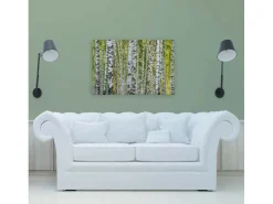 Bricoflor Bild Auf Leinwand Birkenwald Grün Weiß In 120 X 80 Cm Wald Wandbild Für Schlafzimmer Und Wohnzimmer Birken Leinwandbild
