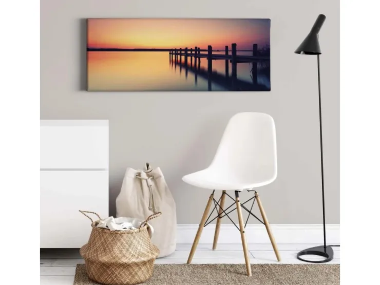 Bricoflor Bild Mit Steg Ins Wasser Schlafzimmer Wandbild Mit Romantischem Sonnenuntergang Landschaft Auf Leinwand In Orange Und Lila* Wanddekoration