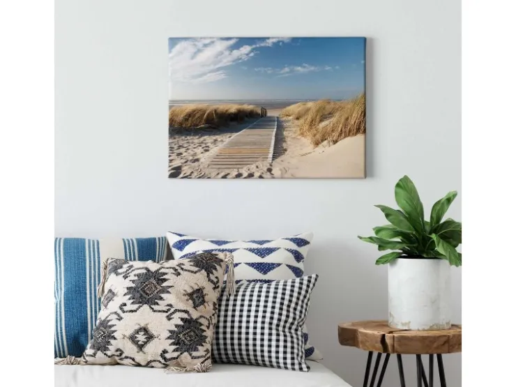 Bricoflor Bild Mit Steg Zum Meer Maritimes Leinwandbild Mit Strand Und Dünen Schlafzimmer Und Badezimmer Wandbild In Blau Und Beige