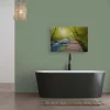 Bricoflor Bild Mit Wald Bach Für Wohnzimmer Und Schlafzimmer Leinwandbild Mit Natur Motiv Grün Blau Wandbild Mit Steg An Wasser* Wanddekoration
