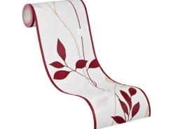 Bricoflor Blätter Bordüre mit Ranken Muster Mediterrane Tapetenborte in Rot und Beige Tapetenbordüre für Wohnzimmer und Schlafzimmer* Bordüren