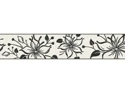 Bricoflor Bordüre in Schwarz Weiß Selbstklebende Tapetenbordüre Ideal für Küche und Wohnzimmer Moderne Vinyl Tapetenborte mit Blumen* Bordüren