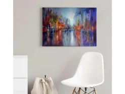 Bricoflor Buntes Leinwand Bild Mit Moderner Kunst Abstraktes Wandbild Im Ölgemälde Stil Kunst Leinwandbild Mit Stadt Motiv Für Wohnzimmer Und Flur* Wanddekoration