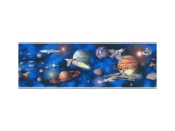Bricoflor Coole Jungs Tapete mit Weltraum Blaue Tapetenbordüre Selbstklebend für Jungenzimmer Kinder Bordüre mit Raketen und Planeten