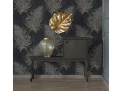 Bricoflor 20er Jahre Tapete Schwarz Feder Vliestapete Elegant Ideal für Schlafzimmer und Esszimmer Vlies Mustertapete mit Federn Im Burlesque Stil* Tapetenmuster
