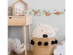 Bricoflor Faultier Tapete als Bordüre für Kinderzimmer Tier Tapetenbordüre Selbstklebend für Jungen und Mädchen Vlies Kindertapete in Grün und Orange* Bordüren
