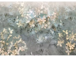 Bricoflor Florale Tapete Transparent Vlies Fototapete mit Blumen im Herbst Moderne Blumentapete in Grau Blau Beige für Esszimmer und Schlafzimmer* Tapezierzubehör|Tapetenmuster
