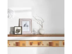 Bricoflor Geometrische Tapeten Bordüre in Orange und Terracotta Esszimmer und Wohnzimmer Tapetenbordüre aus Papier und Vinyl Tapetenborte mit Quadrat* Bordüren