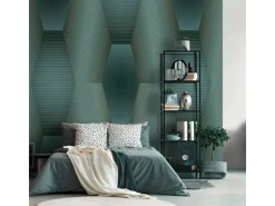 Bricoflor Geometrische Tapete in Petrol Gold 3D Vliestapete Dunkelgrün Ideal für Wohnzimmer und Büro Vlies Fototapete Futuristisch mit Grafik Design* Tapetenmuster