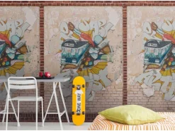 Bricoflor Graffiti Tapete Für Jugendzimmer Und Kinderzimmer Vliestapete In Steinoptik Fototapete Für Kinder Mit Mauer Design
