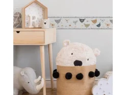 Bricoflor Hühner Tapete für Kinderzimmer in Hellgrau Babyzimmer Bordüre Selbstklebend Vlies Kindertapete mit Tieren Ideal für Jungen und Mädchen