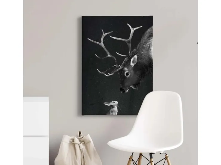 Bricoflor Hirsch Bild Mit Hase Schwarz Weiß Bild Auf Leinwand Mit Tier Motiv Im Winter Look Besonderes Wandbild Ideal Für Wohnzimmer Und Schlafzimmer* Wanddekoration