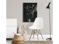 Bricoflor Hirsch Bild Mit Hase Schwarz Weiß Bild Auf Leinwand Mit Tier Motiv Im Winter Look Besonderes Wandbild Ideal Für Wohnzimmer Und Schlafzimmer* Wanddekoration