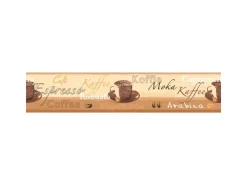 Bricoflor Küchentapete mit Kaffee Design Selbstklebende Tapetenbordüre in Beige Braun Vlies Tapetenborte mit Vinyl mit Schriftzug* Bordüren