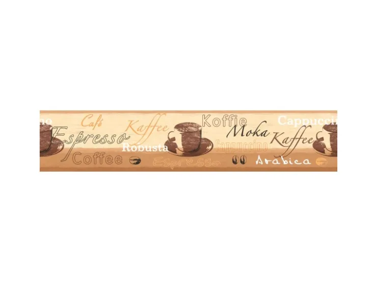 Bricoflor Küchentapete mit Kaffee Design Selbstklebende Tapetenbordüre in Beige Braun Vlies Tapetenborte mit Vinyl mit Schriftzug* Bordüren