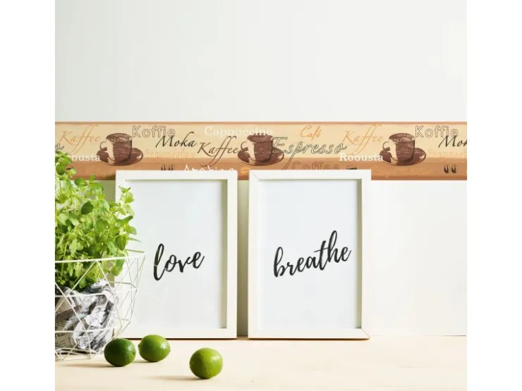 Bricoflor Küchentapete mit Kaffee Design Selbstklebende Tapetenbordüre in Beige Braun Vlies Tapetenborte mit Vinyl mit Schriftzug* Bordüren