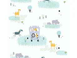 Bricoflor Kindertapete mit Tieren Bunte Tapete mit Giraffe und Nilpferd in Bus ausgefallene Vliestapete Ideal für Kinderzimmer Von Jungen und Mädchen* Klebefolien|Dekorative Tapeten