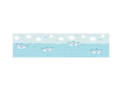 Bricoflor Kinderzimmer Bordüre Maritim in Blau Wolken Tapete mit Boot und Meer Ideal für Babyzimmer Selbstklebende Bordüre aus Vlies* Bordüren