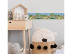 Bricoflor Kinderzimmer Tapetenbordüre mit Zoo Tier Tapeten Bordüre mit Bären und Elefanten für Jungen und Mädchen Bunte Papierbordüre für Babyzimmer* Bordüren