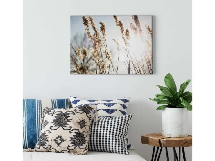Bricoflor Landhaus Leinwand Bild Mit Feld Motiv Maritimes Bild Mit Sonnenstrahlen In Crème Natur Wandbild Ideal Für Badezimmer Und Schlafzimmer* Wanddekoration