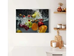 Bricoflor Leinwand Bild Mit Obst Küchenbild Mit Früchten Auf Leinwand Und Keilrahmen Leinwandbild In Schwarz Und Bunt Mit Wasser Design* Wanddekoration