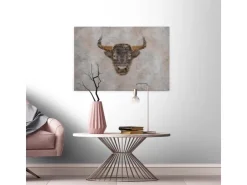 Bricoflor Leinwand Bild Mit Ochse In Betonoptik Graues Wandbild Im Industrial Style Mit Tier Motiv Im Grafik Stil Leinwandbild Für Büro Und Wohnzimmer* Wanddekoration