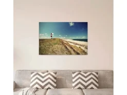 Bricoflor Leinwand Mit Strand Und Leuchtturm Keilrahmen Bild Mit Dünen Und Meer Ideal Für Badezimmer Und Schlafzimmer Maritimes Wandbild In Blau* Wanddekoration