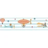 Bricoflor Luftschiff Tapete in Hellblau für Babyzimmer Kinderzimmer Bordüre Selbstklebend mit Zeppelin Vlies Kindertapete mit Tieren für Jungenzimmer