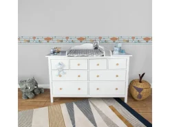 Bricoflor Luftschiff Tapete in Hellblau für Babyzimmer Kinderzimmer Bordüre Selbstklebend mit Zeppelin Vlies Kindertapete mit Tieren für Jungenzimmer