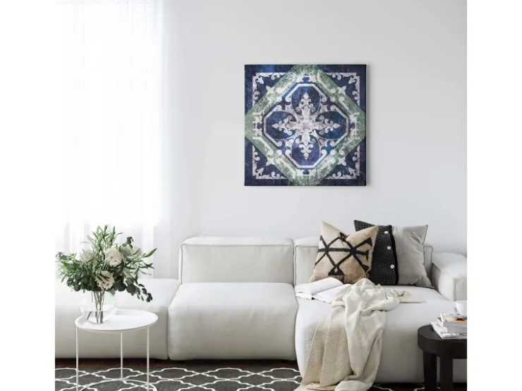 Bricoflor Marokkanisches Leinwand Bild Im Vintage Stil Orientalisches Wandbild In Dunkelblau Und Grau Fliesen Leinwandbild Für Küche Und Schlafzimmer* Wanddekoration