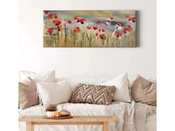 Bricoflor Mohnblumen Bild Gemalt Leinwand Bild Mit Blumenwiese In Rot Und Gelb Wohnzimmer Und Schlafzimmer Wandbild In Gemälde Optik Mit Blumen* Wanddekoration