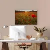 Bricoflor Mohnblumen Bild Auf Leinwand In Sonnenuntergang Wandbild Mit Blumenwiese Für Schlafzimmer Und Küche 90 X 60 Cm* Wanddekoration