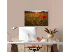 Bricoflor Mohnblumen Bild Auf Leinwand In Sonnenuntergang Wandbild Mit Blumenwiese Für Schlafzimmer Und Küche 90 X 60 Cm* Wanddekoration