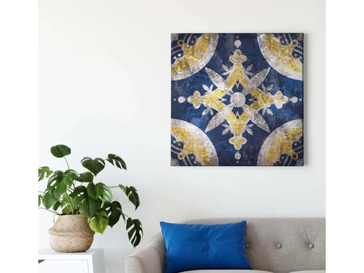 Bricoflor Mosaik Leinwand Bild Orientalisches Wandbild In Dunkelblau Und Gelb Boho Leinwand Bild In Fliesenoptik Ideal Für Küche Und Schlafzimmer* Wanddekoration