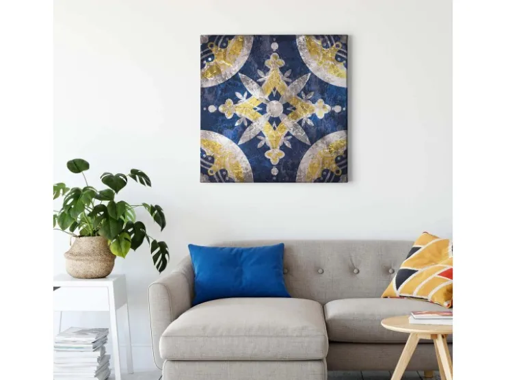 Bricoflor Mosaik Leinwand Bild Orientalisches Wandbild In Dunkelblau Und Gelb Boho Leinwand Bild In Fliesenoptik Ideal Für Küche Und Schlafzimmer* Wanddekoration