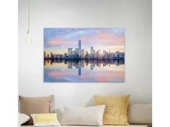 Bricoflor New York Leinwand Bild In Rosa Und Hellblau Romantisches Leinwandbild Mit Sonnenuntergang Ideal Für Schlafzimmer Skyline Wandbild Auf Canvas* Wanddekoration