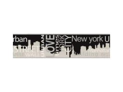 Bricoflor New York Tapetenbordüre Modern Schriftzug Tapeten Bordüre in Schwarz und Grau Ideal für Küche und Jugendzimmer Vlies Wandbordüre mit Vinyl