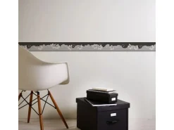 Bricoflor Ornament Bordüre in Schwarz und Silber Neobarock Tapetenbordüre mit Lilien Wandbordüre mit Blumen Ideal für Schlafzimmer und Flur* Bordüren