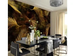 Bricoflor Palmenblätter Tapete Schwarz Gold Vlies Fototapete mit Farn Design Tropische Bildtapete mit Blättern Ideal für Wohnzimmer und Schlafzimmer