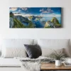 Bricoflor Panorama Bild Mit Berglandschaft Wandbild Mit Meer Motiv In Blau Und Grün Feld Landschaft Auf Leinwand Ideal Für Schlafzimmer Und Flur* Wanddekoration