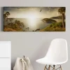 Bricoflor Panorama Bild Mit Insel Motiv Dschungel Leinwand Bild Mit Meer Motiv Ideal Für Wohnzimmer Grünes Wandbild Mit Palmen Und Adler* Wanddekoration