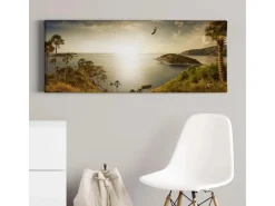 Bricoflor Panorama Bild Mit Insel Motiv Dschungel Leinwand Bild Mit Meer Motiv Ideal Für Wohnzimmer Grünes Wandbild Mit Palmen Und Adler* Wanddekoration