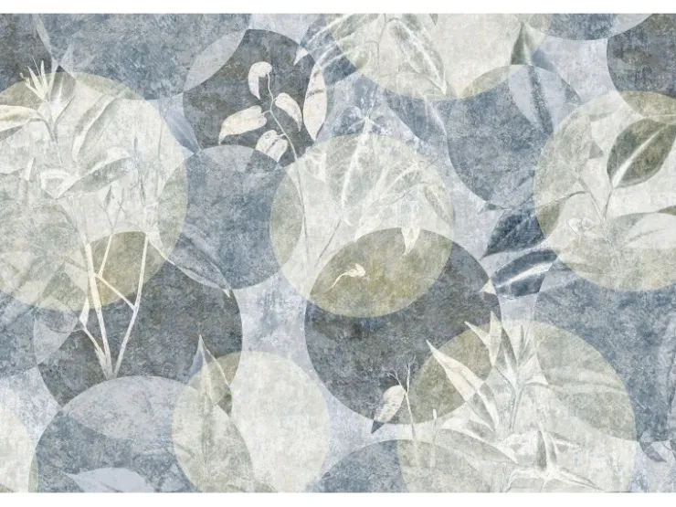 Bricoflor Skandinavische Tapete in Beige Blau Vlies Mustertapete mit Kreis Design und Pflanzen Landhaus Fototapete mit Blättern Ideal für Schlafzimmer