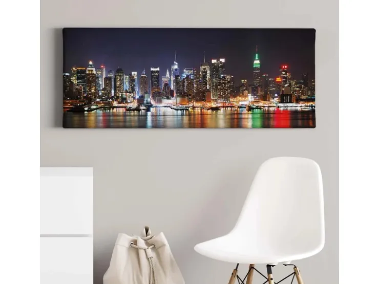 Bricoflor Skyline Von New York Auf Leinwand Modernes Stadt Bild Mit Nacht Motiv Ideal Für Jugend Und Schlafzimmer Urbanes Wandbild In Schwarz Blau* Wanddekoration