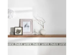 Bricoflor Tapete Französische Lilie Blumen Tapetenbordüre in Schwarz Weiß Ideal für Badezimmer und Küche Vintage Wand Bordüre Selbstklebend* Bordüren