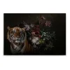 Bricoflor Tiger Wandbild Mit Blumen Stillleben Leinwand Bild In Schwarz Canvas Leinwandbild Im Ausgefallenen Stil Für Esszimmer Und Wohnzimmer* Wanddekoration