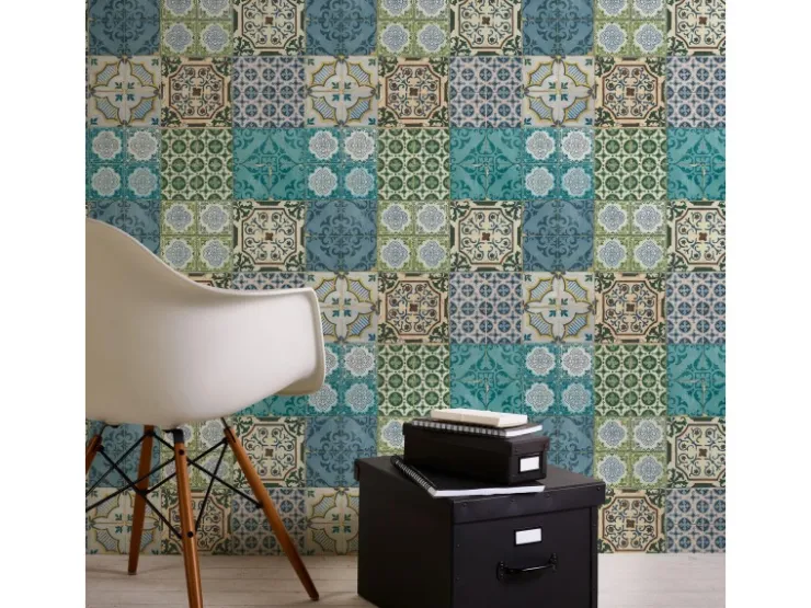Bricoflor Türkise Tapete in Fliesenoptik Orientalische Mosaik Tapete Ideal für Küche und Wohnzimmer Boho Vliestapete im Vintage Stil